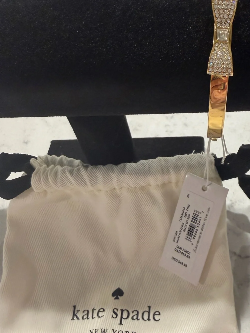 Kate Spade Lady Tie Bow Crystal Hinged Bangle Bracelet Gold Tone NWT - Picture 4 of 5